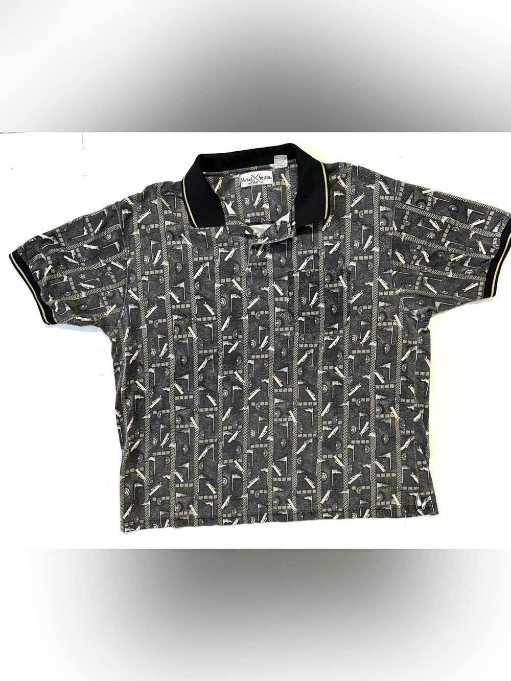 Michael Austin Black Polo with Cream Golf Motif